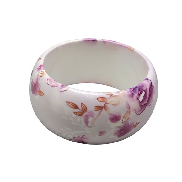 Extra Wide Floral Bangle Bracelet Airbrush Design Plastic 8" Purple Pink 8" 39mm - Picture 9 of 9